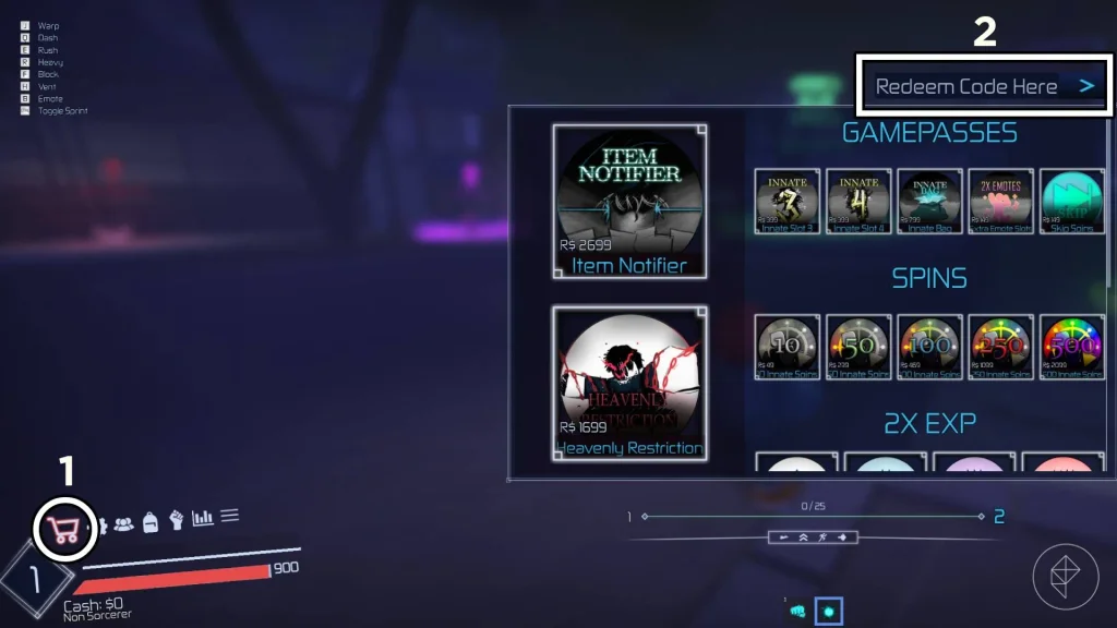 How to redeem codes using the in-game shop method